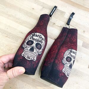 Harley Davidson Sugar Skull Zippered Neoprene Koozie With Bottle Opener Set of 2